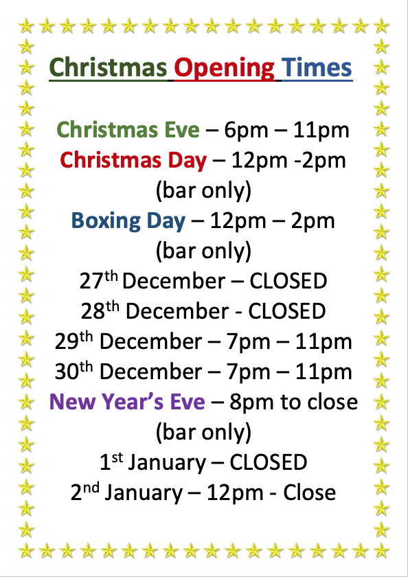Christmas Opening Times 2021/22